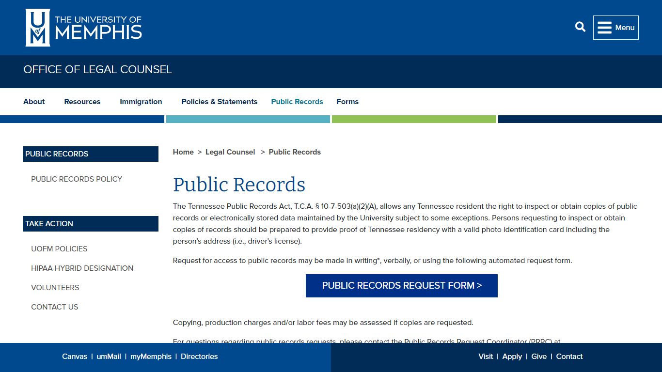 Public Records - Legal Counsel - The University of Memphis
